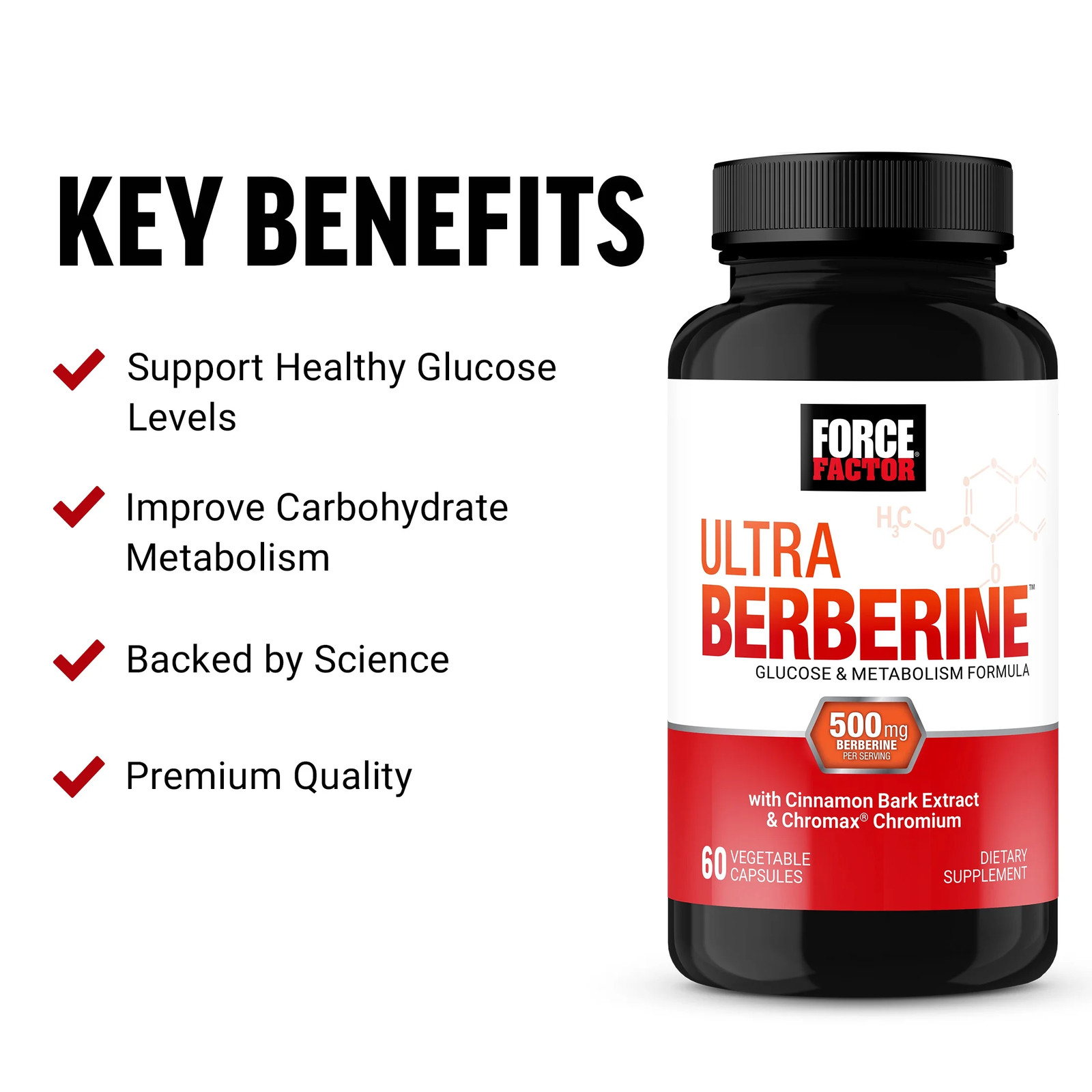 Ultra Berberine, 500Mg Berberine HCL, Cinnamon & Chromium for Metabolism Support