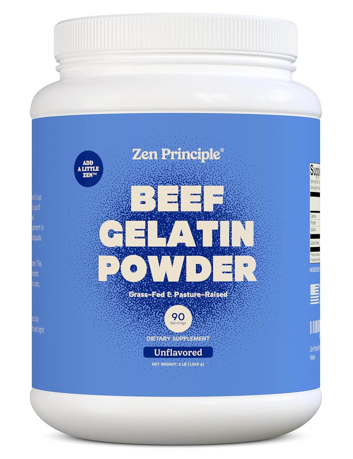 Zen Principle Gelatin Powder, Grass-Fed, 3 Lb, Unflavored, Paleo, Keto