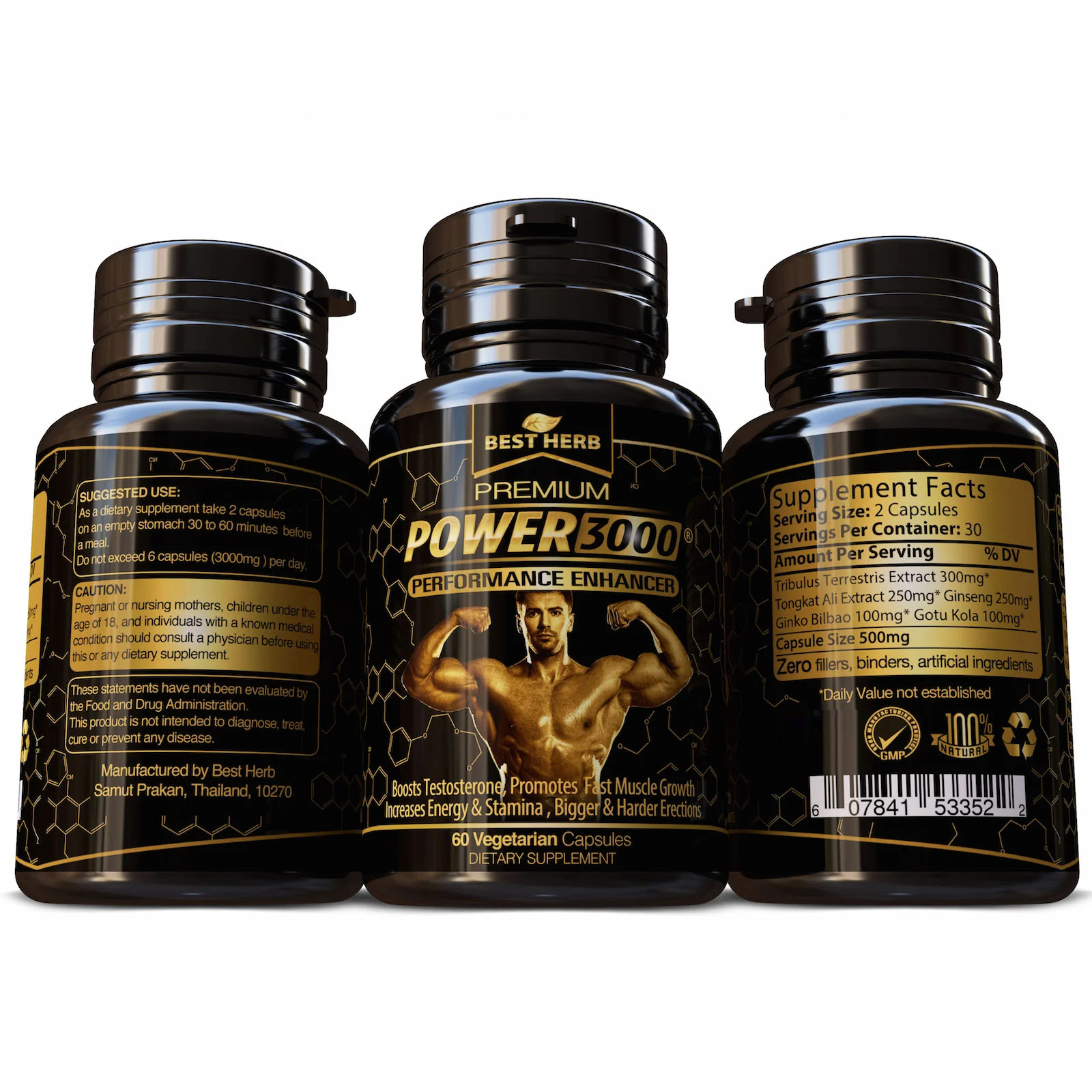 2x POWER 3000 MALE PERFORMANCE ENHANCER TESTOSTERONE BOOSTER MUSCLE GROWTH PILLS