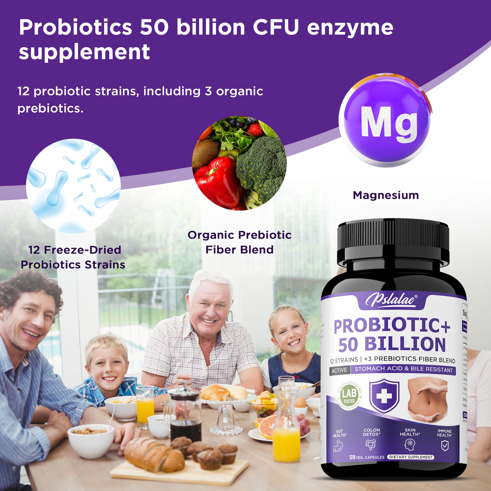 Probiotics + 50 Billion – 12 Probiotic Strains – Gut, Digestive & Immune Health