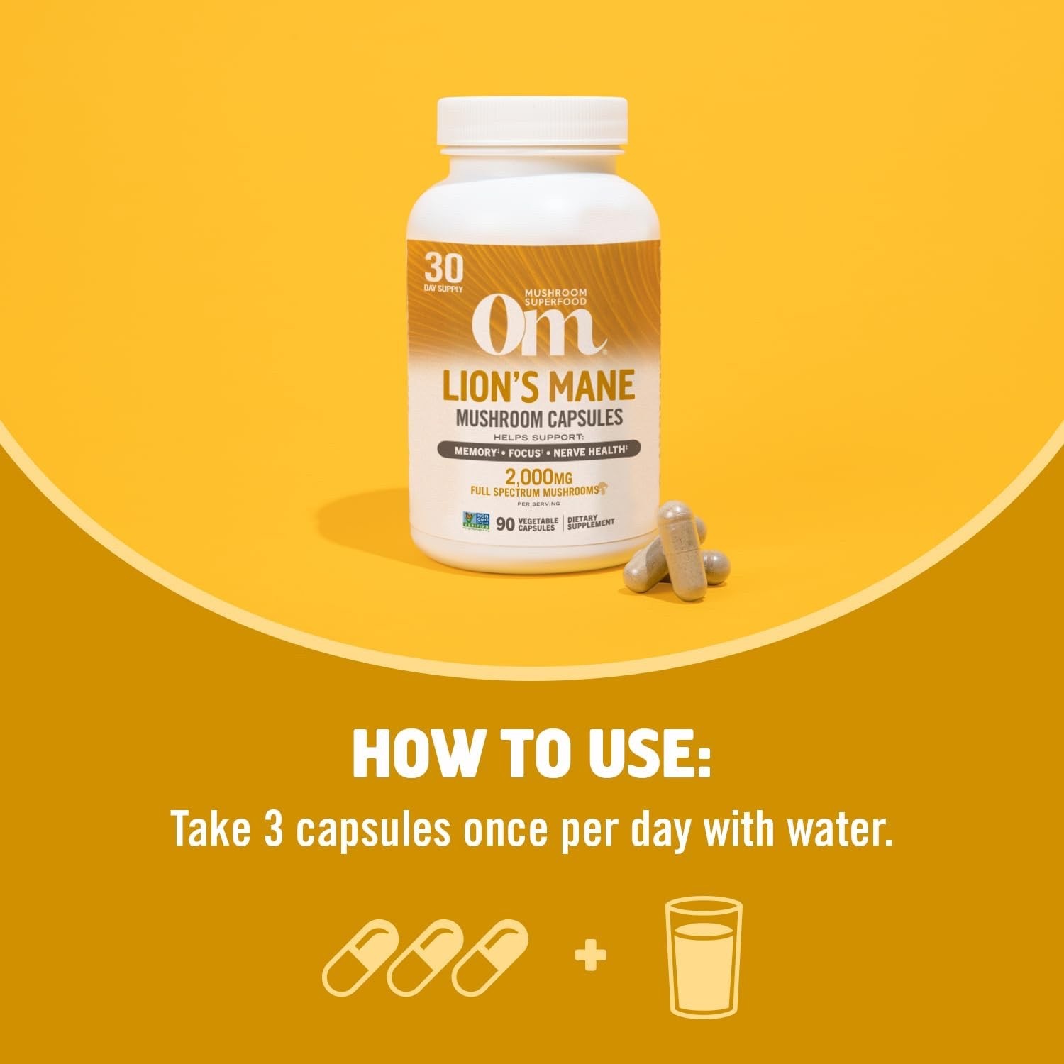 Om Mushroom Superfood LION’S MANE Mushroom Capsules Dietary Supplement 90