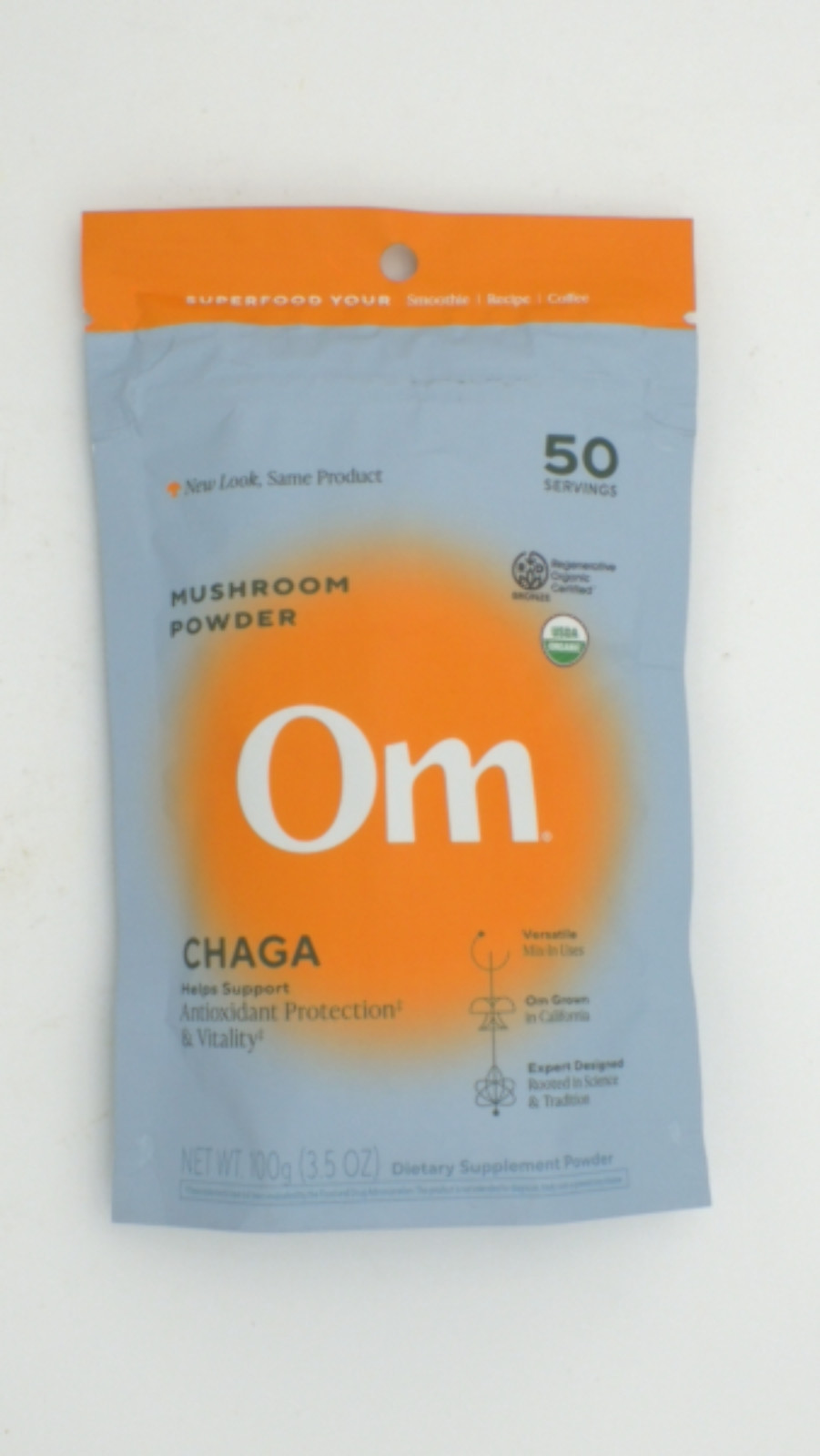 4/28, OM MUSHROOM SUPERFOOD Chaga Organic Mushroom Powder, 3.5 Ounce, 50 Serving