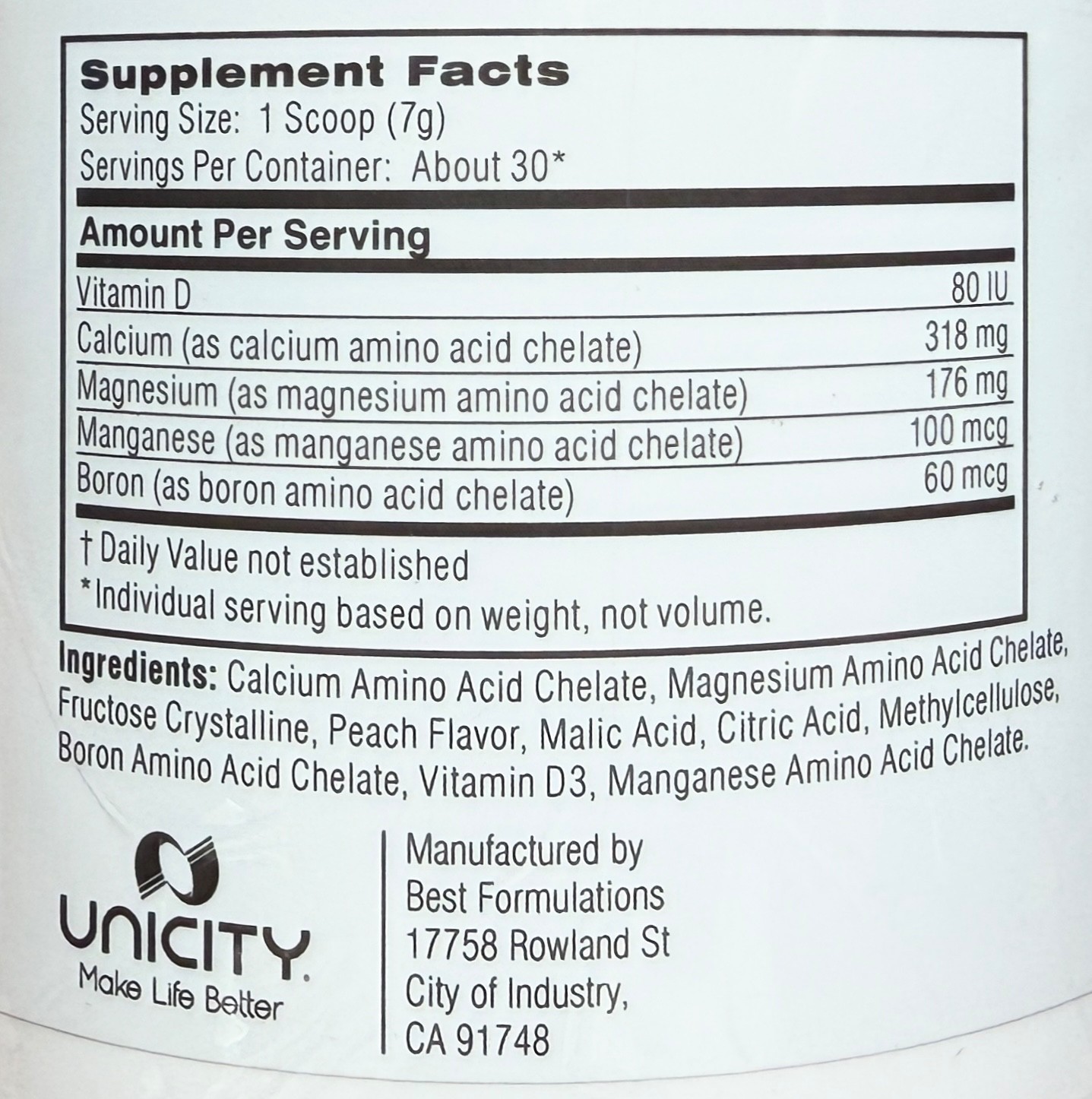 UNICITY Calcium Magnesium Plus Dietary Supplement 210g