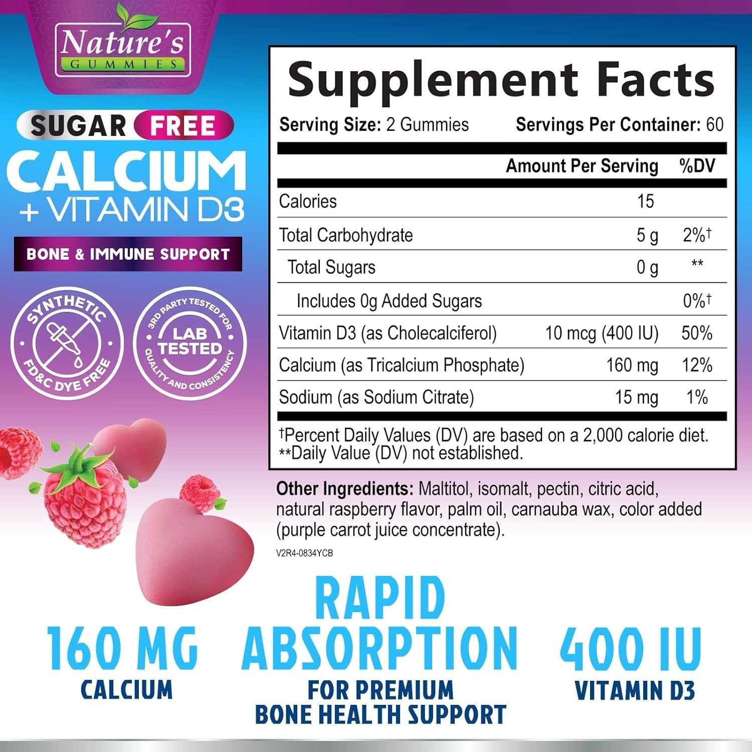 Calcium Gummies with Vitamin D3, Sugar Free Calcium Gummy for Adults & Kids