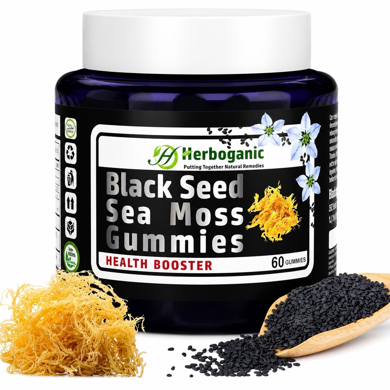 Herboganic Black Seed Sea Moss Gummies – Vegan, Gluten-Free, Immune & Skin