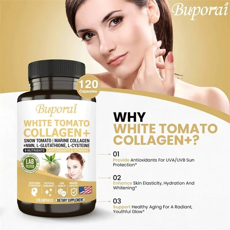 White Tomato Collagen 120pcs, Anti-aging, Reduce Wrinkles, Improve Dull Skin