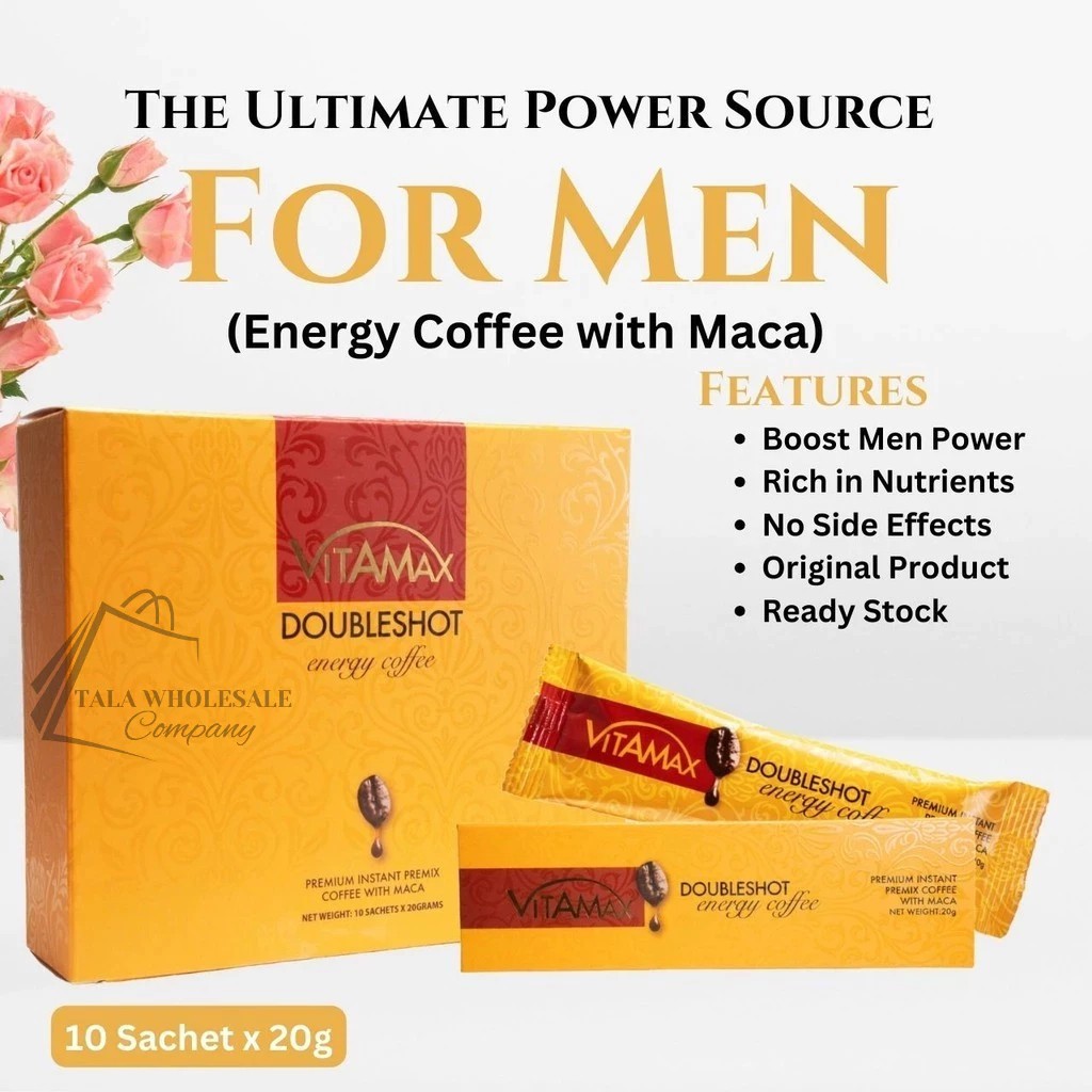 Vitamax DoubleShot Energy Coffee 10 Sachets Men’s Herbal Coffee Exp 2029