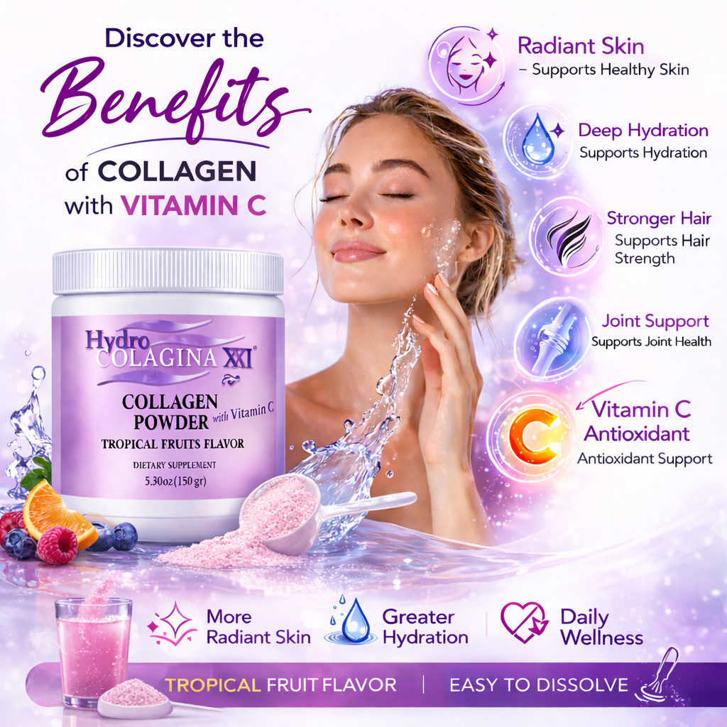 2 Pack Collagen Powder with Vitamin C Tropical Flavor Skin Hair Nails Support