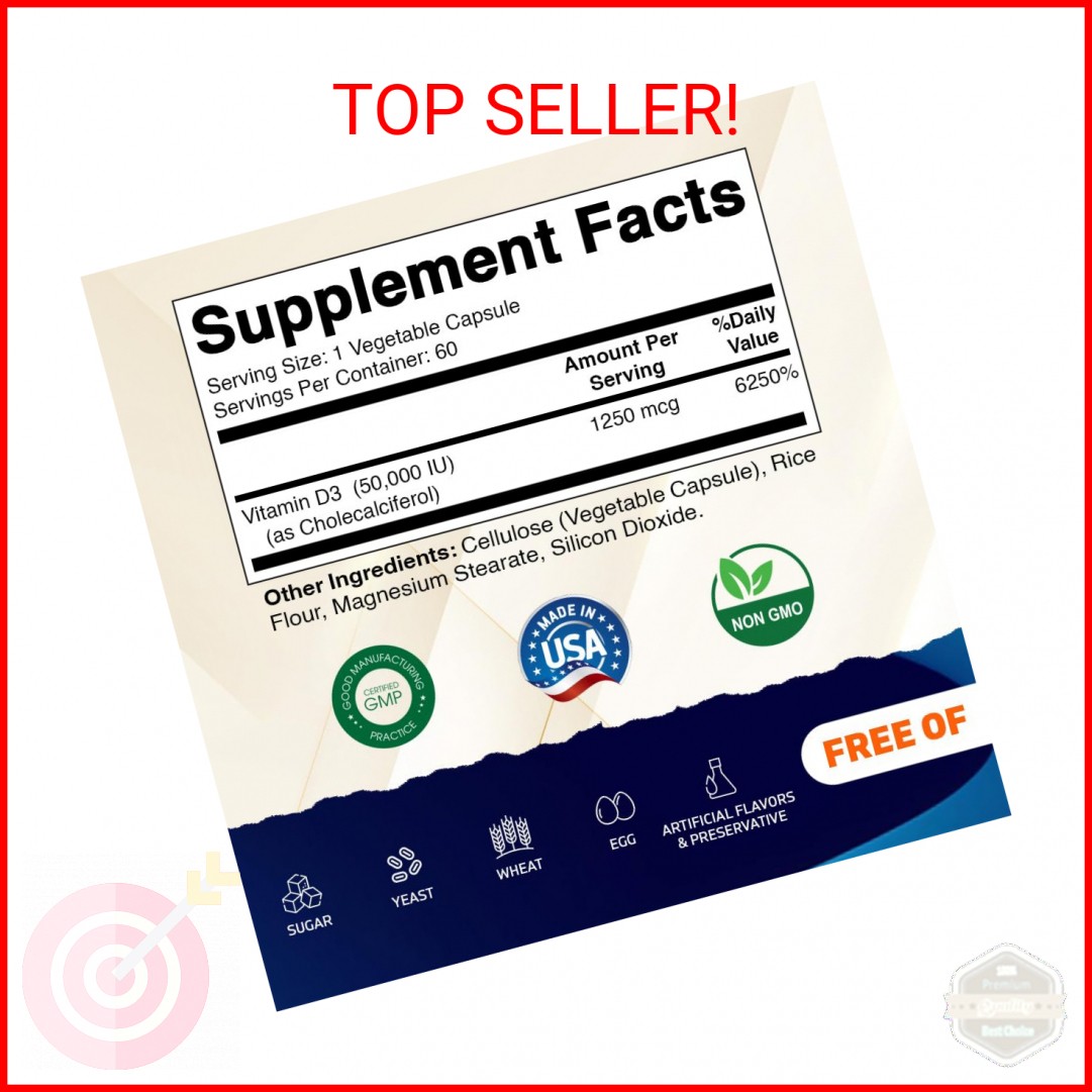 Vitamatic Vitamin D3 50,000 IU (as Cholecalciferol), Once Weekly Dose, 1250 mcg,