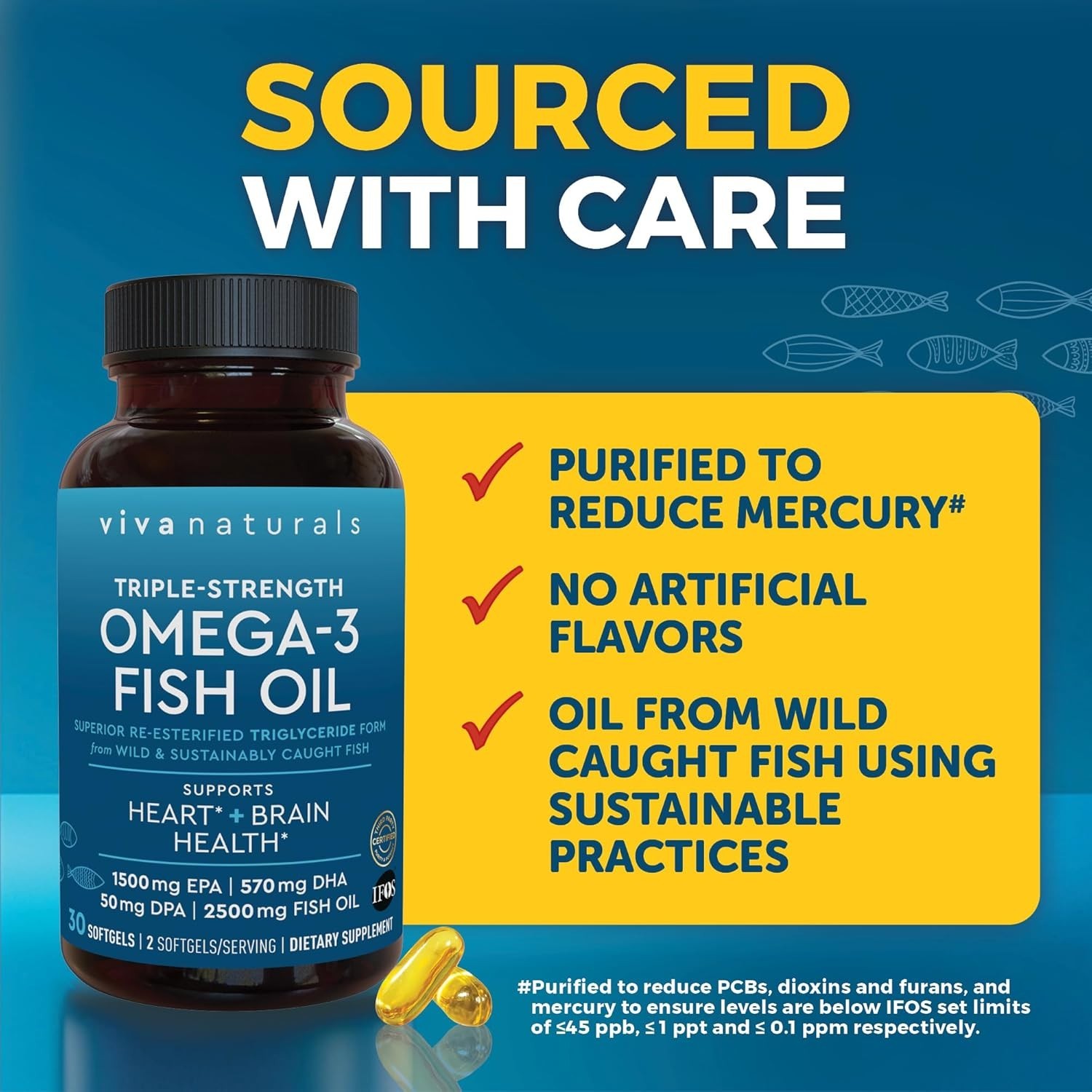 Viva Naturals Omega 3 Fish Oil Supplement for Women and Men – 2500 mg Triple Oil