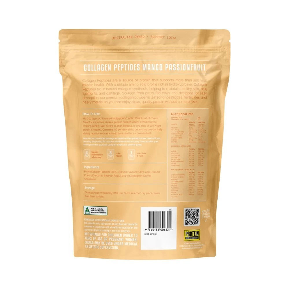 Protein Supplies Australia Grass Fed Collagen Peptides Mango Passionfruit 500G