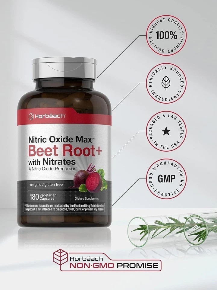 2 BOTTLES-Nitric Oxide Beet Root Capsules |With Nitrates |180 Count| by Horbaach