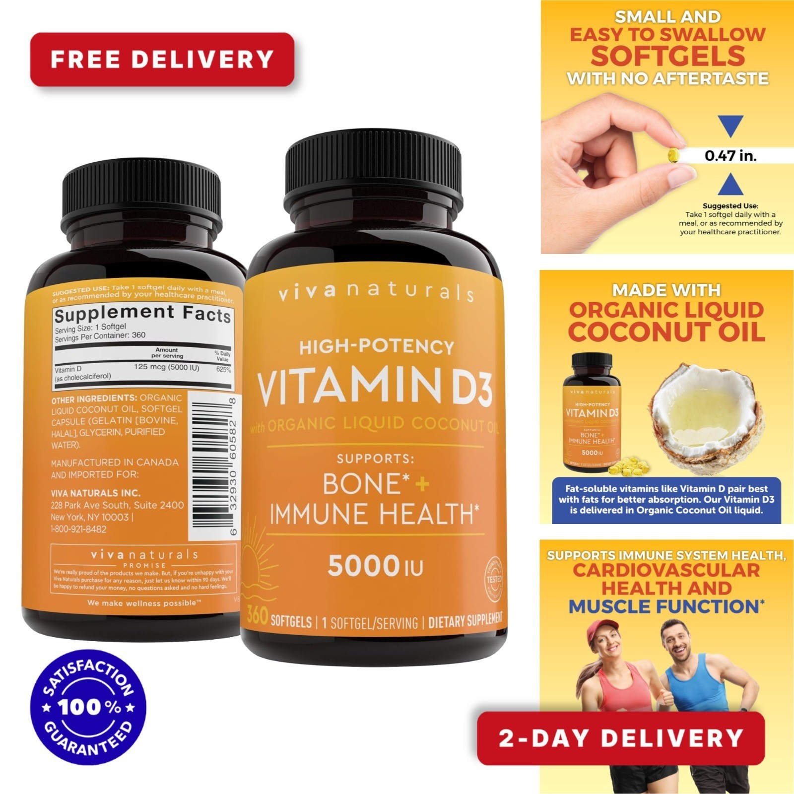 Viva Naturals Vitamin D3 5000 IU Softgels 360 Count Bone Immune Health
