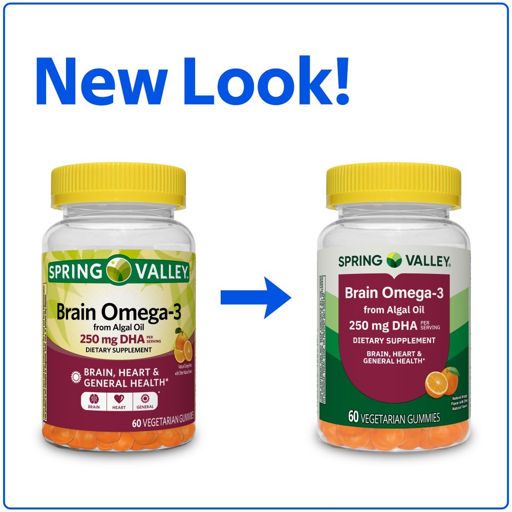 (3 pack) Spring Valley Brain Omega-3 from Algal Oil Gummy, 60 Count