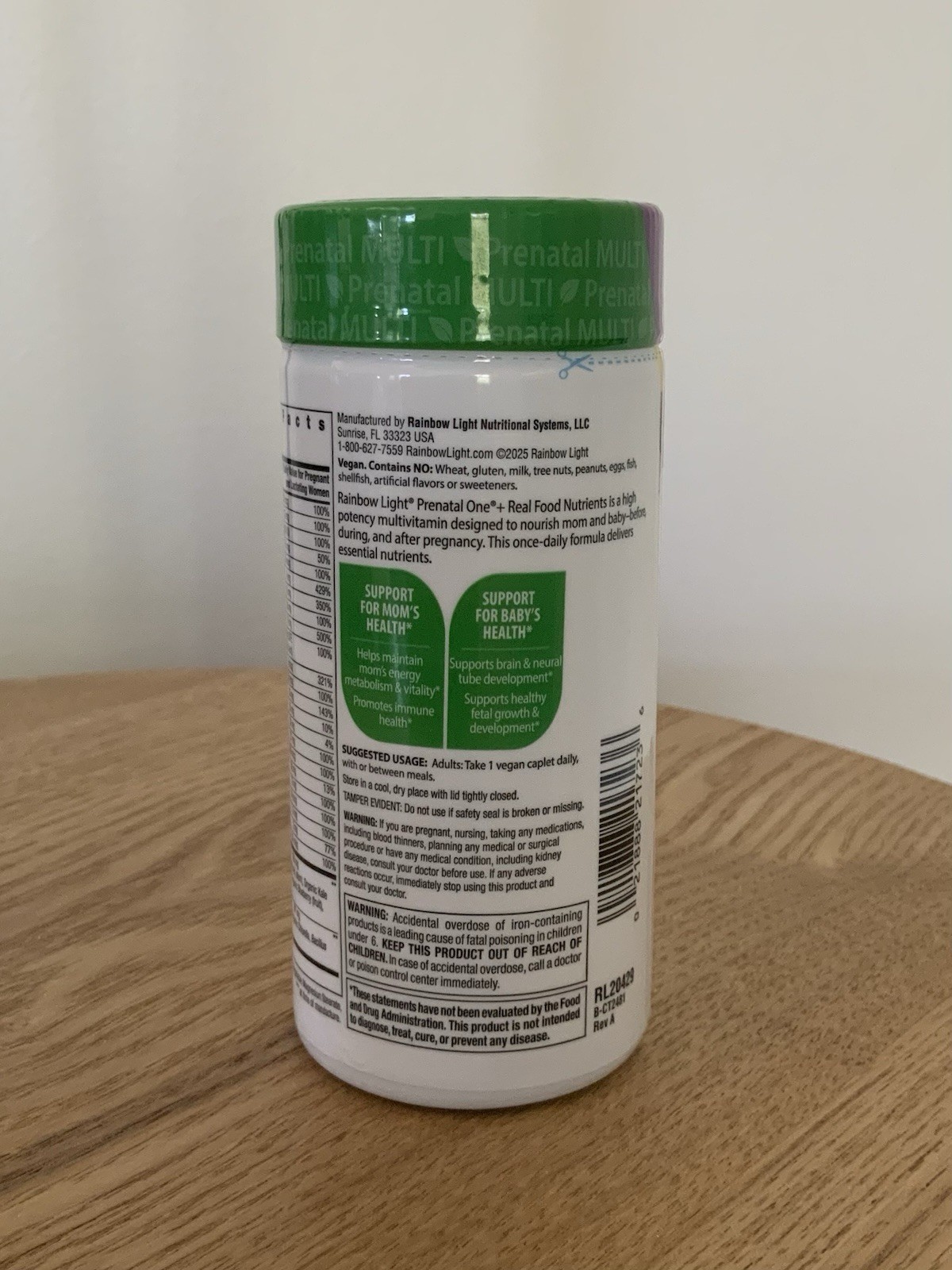 Rainbow Light Prenatal One+ Real Food Nutrients, Multivitamin 60 Vegan Caplets