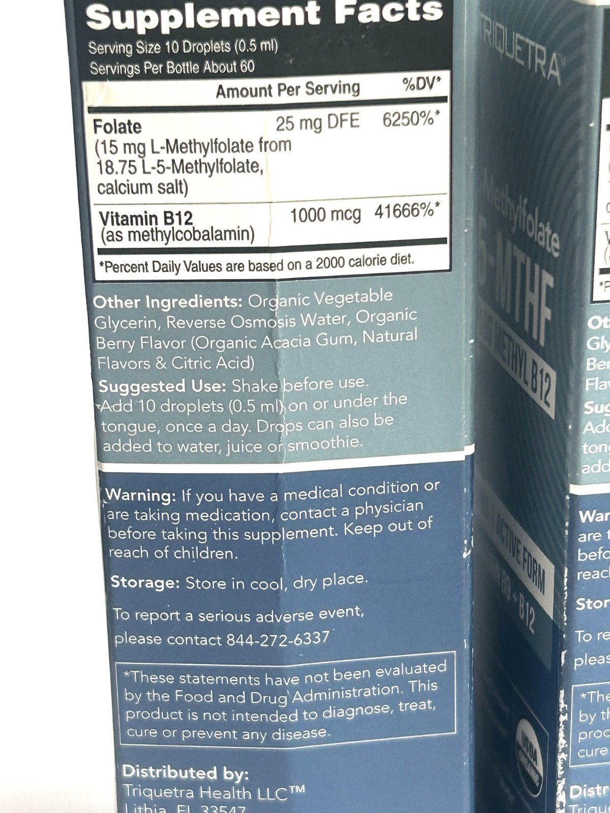 2 Bottles Triquetra L-Methylfolate 5-MTHF Plus Methyl B12 15mg Vitamin B9 1oz ea