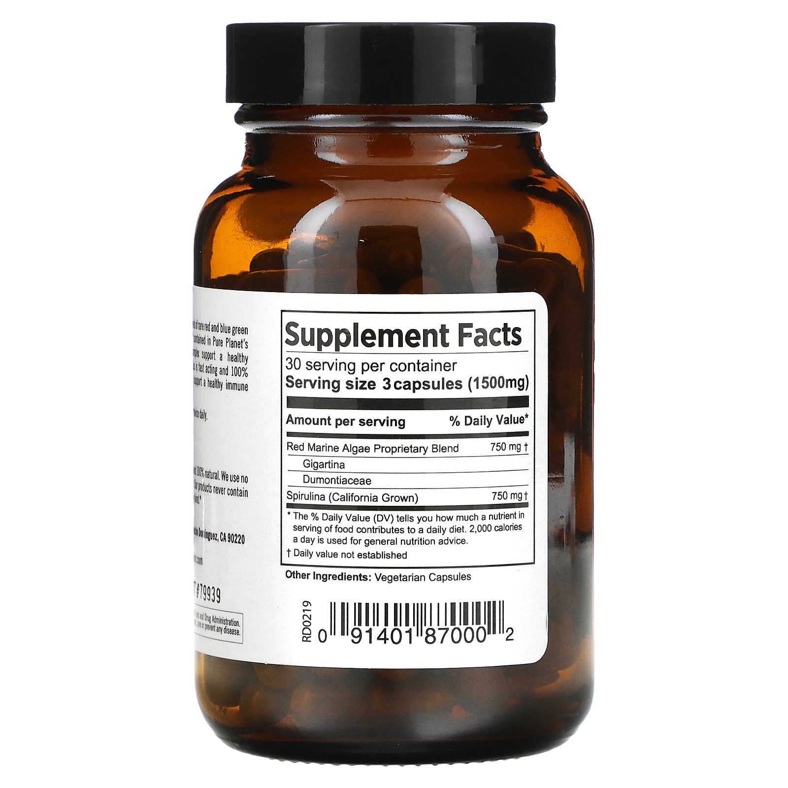 Pure Planet Red Marine Algae Plus 500 mg 90 Veggie Caps All-Natural,