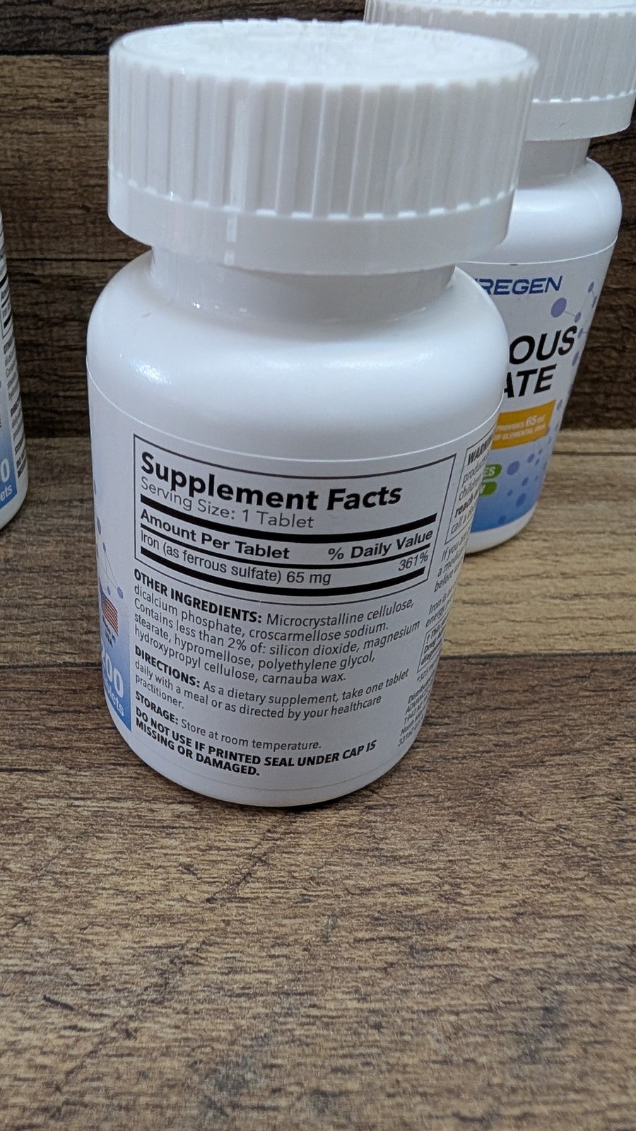 Puregen Ferrous Sulfate 325 mg 65 mg Elemental Iron High Potency Iron 200 Tabs