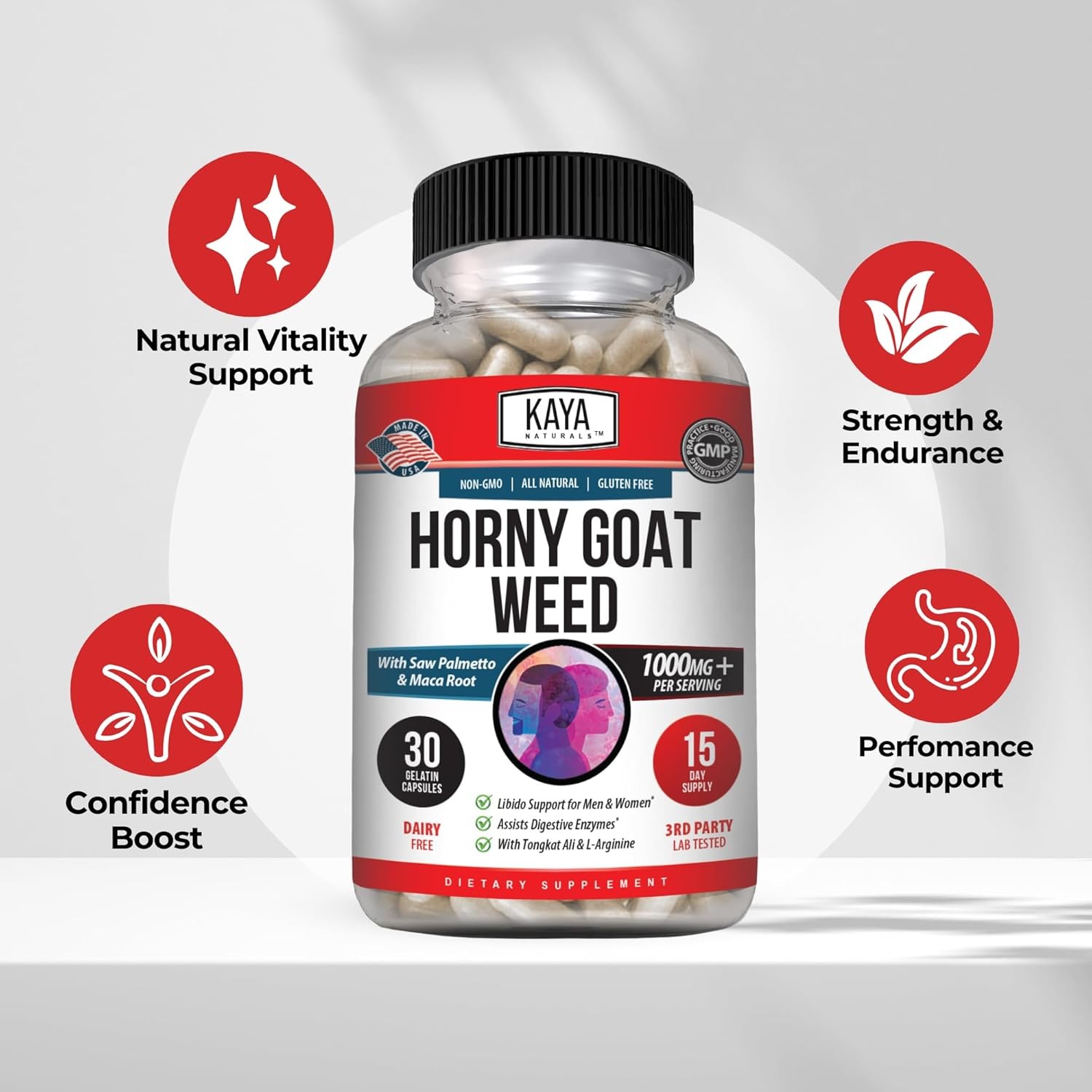 Horny Goat Weed for Men & Women 1560mg Complex with Maca, Saw Palmetto 30 Count