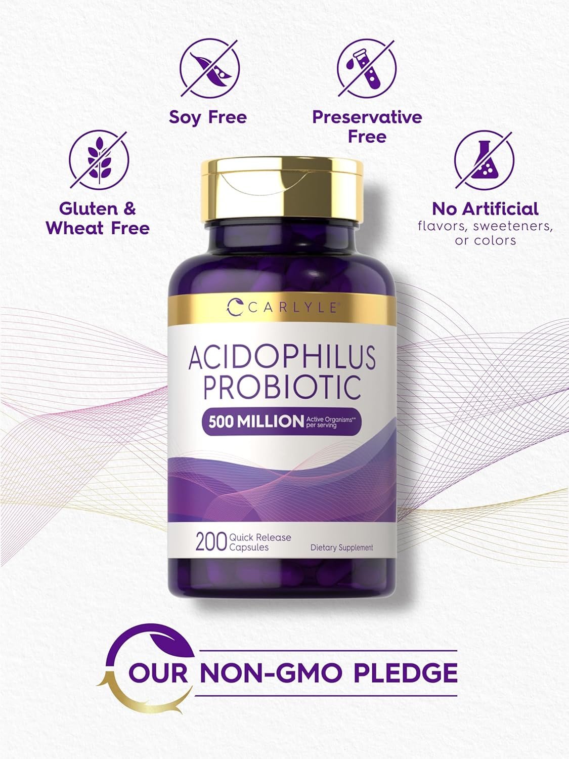 Acidophilus Probiotic Capsules for Women and Men 500 Million CFU 200 Pills Lacto