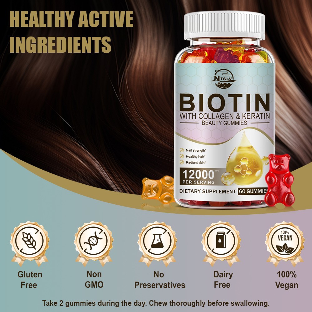 Biotin Gummies 12000mcg 60 Count Hair Skin Nails Beauty Supplement