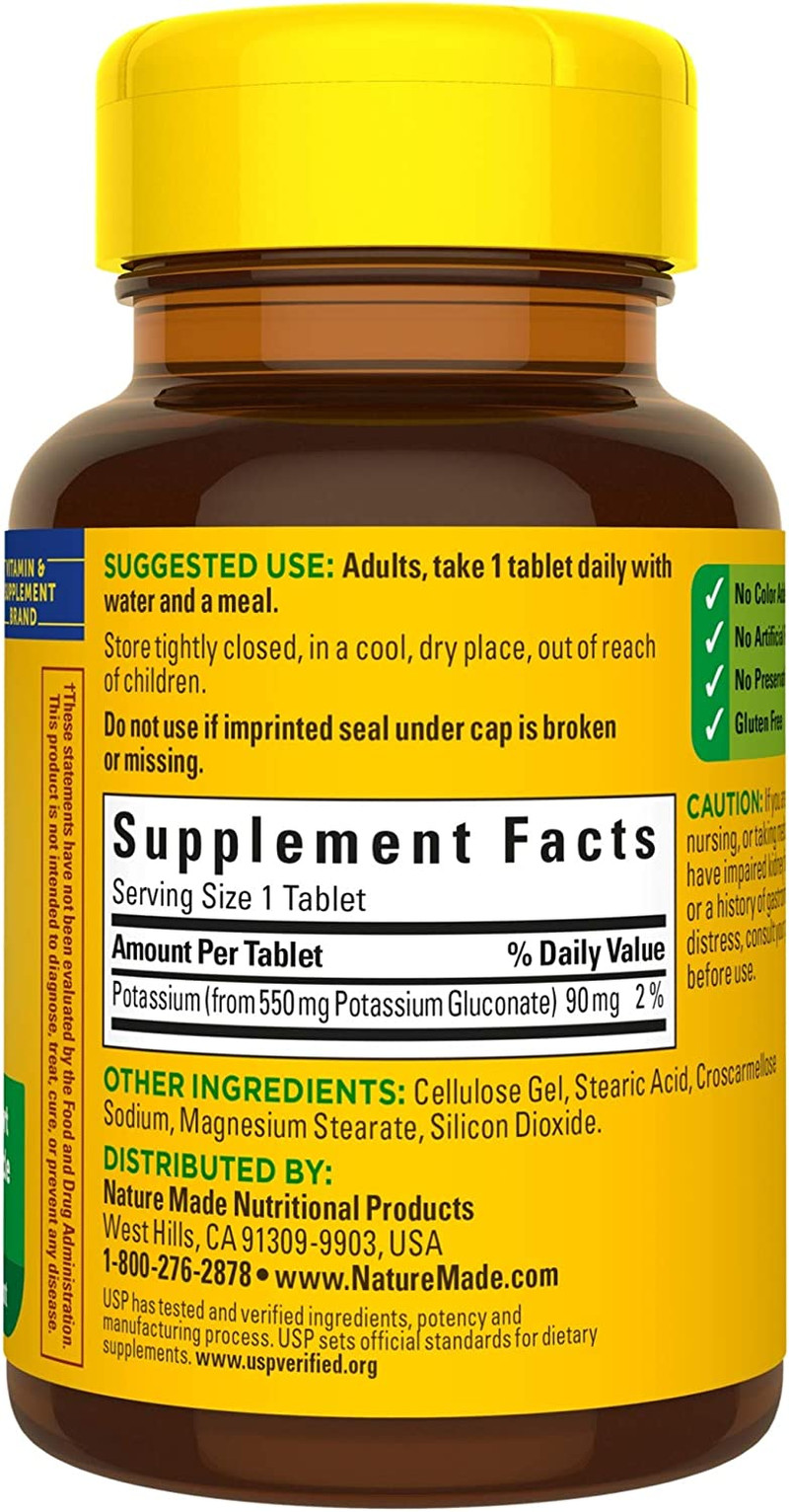 Nature Made Potassium Gluconate 550 mg, Supplement for Heart Health, 100 Tablets