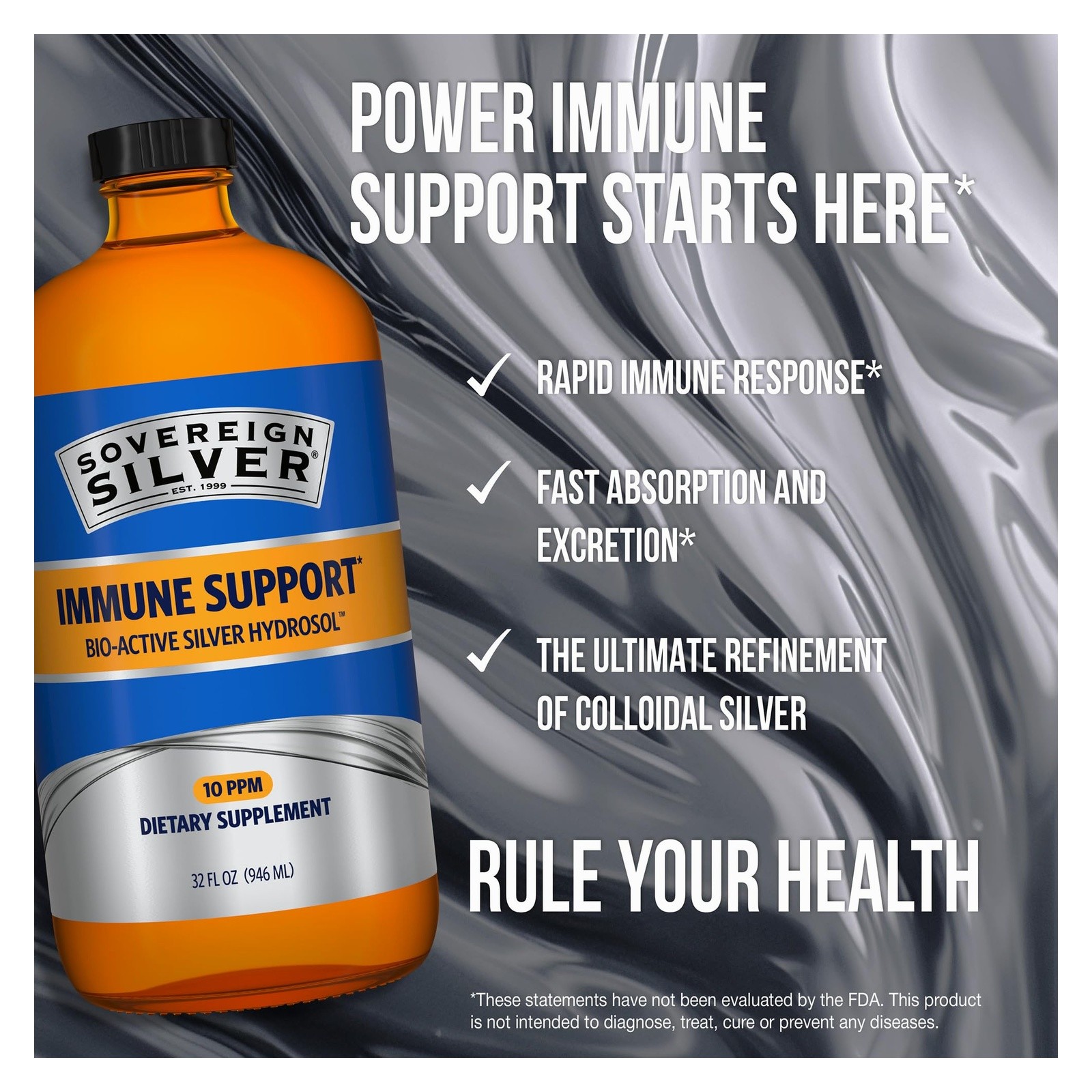 Sovereign Silver Immune Support 10 ppm 32 oz Liquid Hydrosol