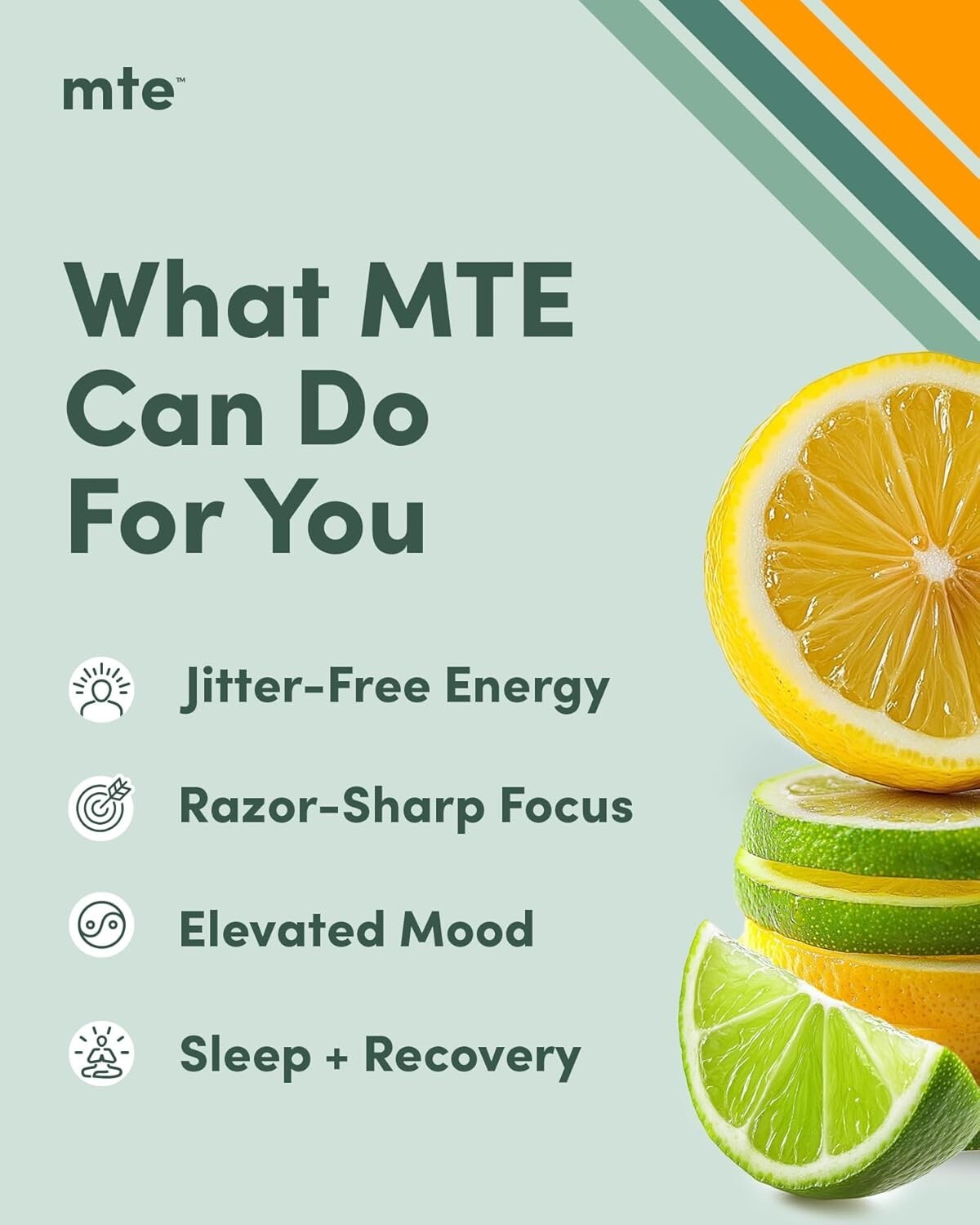 MTE Healthy Energy Drink Powder for Focus & Productivity Lemon Lime 24 Pack