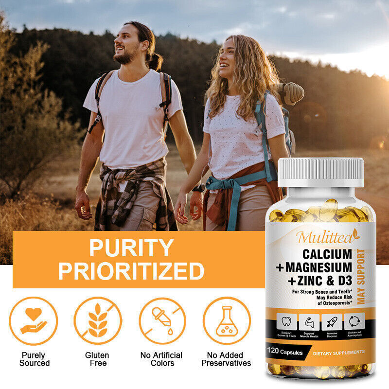 MULITTEA Calcium Magnesium Zinc Capsules with Vitamind3 for Strong Bones