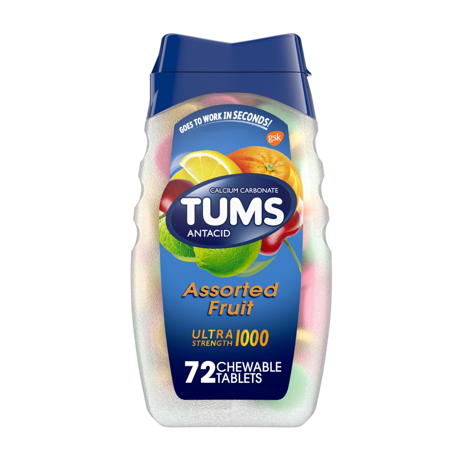 TUMS Ultra Strength Antacid Tablets for Chewable 72 Count, Assorted Flavour