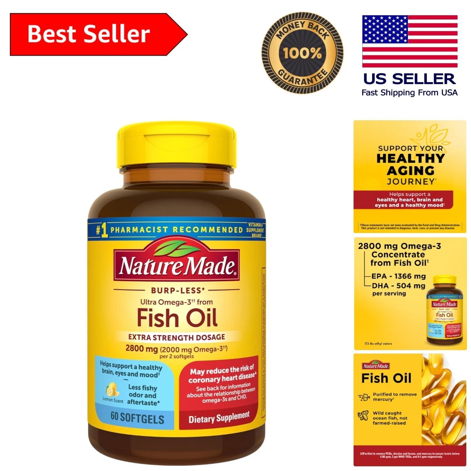30-Day Extra Strength Omega 3 Fish Oil 2800mg Softgels – Heart, Brain & Eye Care