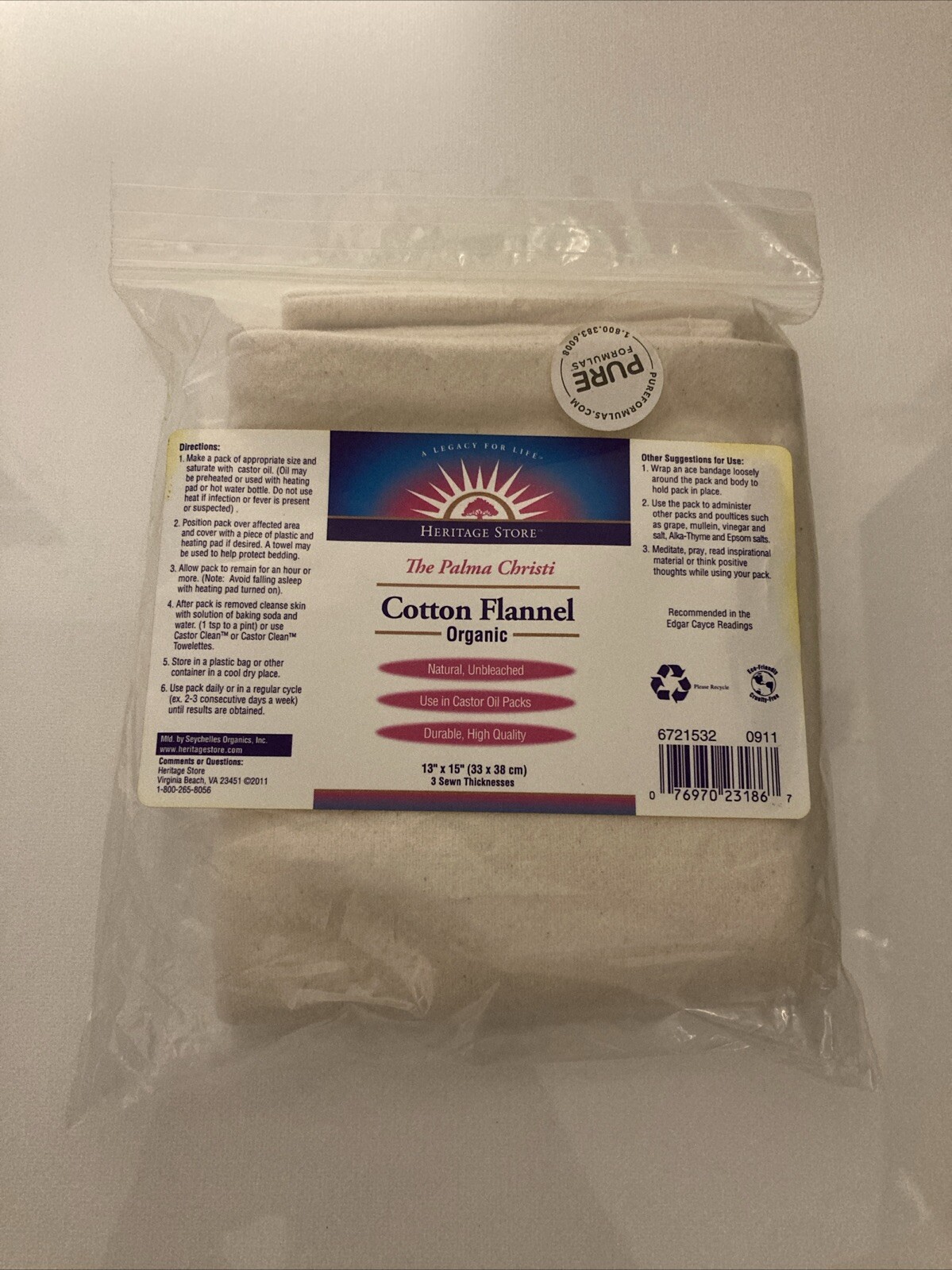 Organic Cotton Flannel, 1 Flannel, 13″ x 15″ (33 x 38 cm) Heritage Store. New.