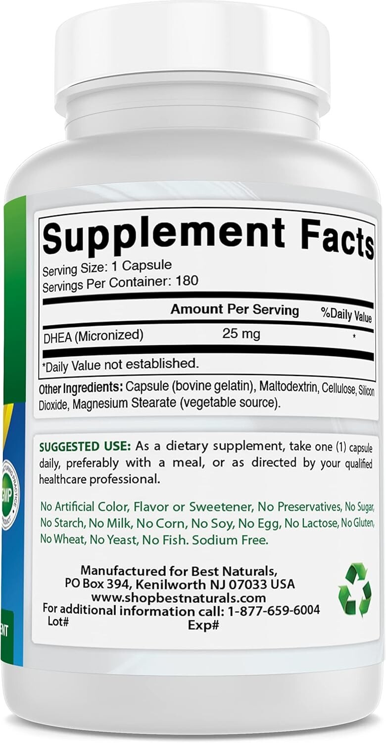Best Naturals, Micronized DHEA 25 mg – 180 Capsules