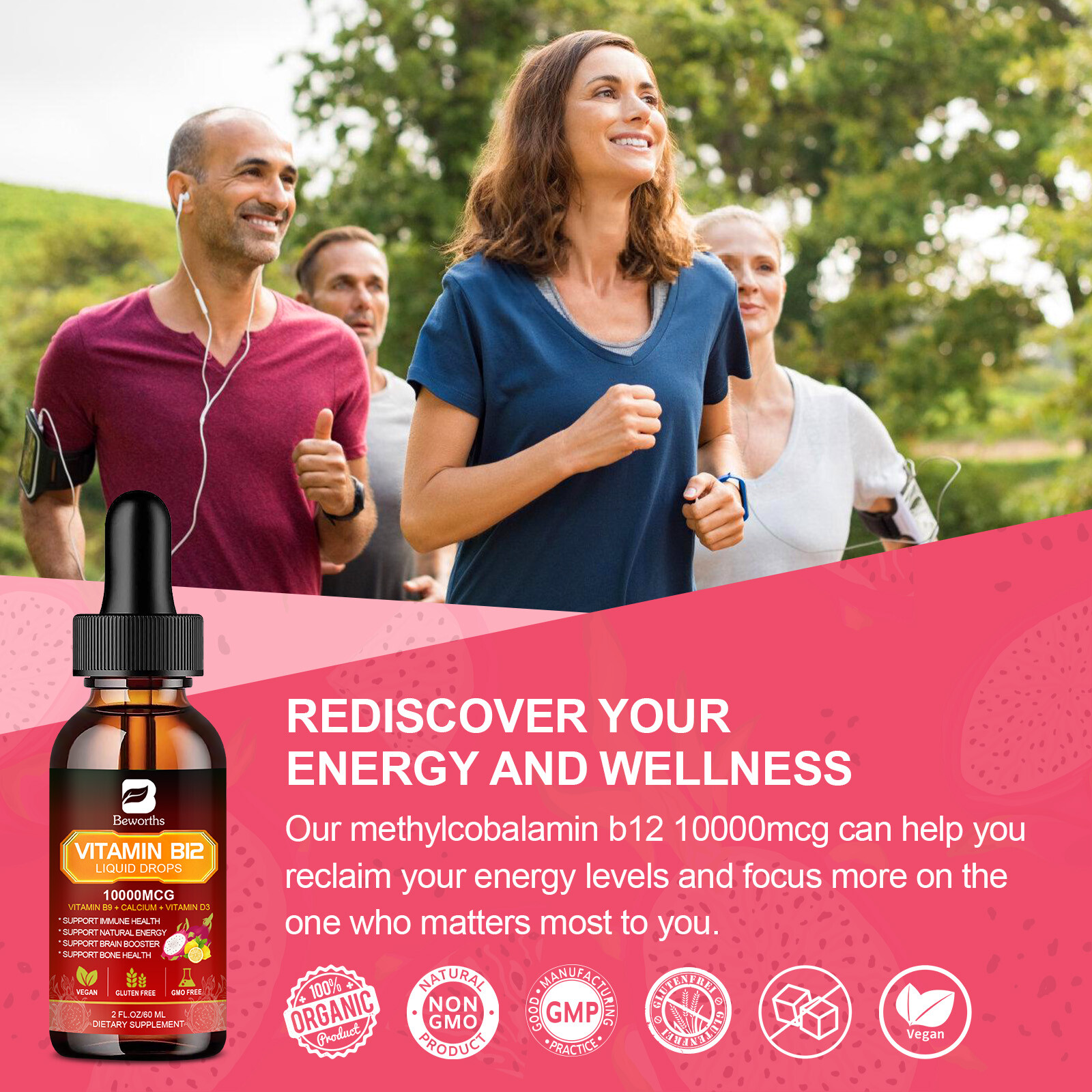 Natural Vitamin B12 Liquid Sublingual Extra Strength Energy & Immune Support