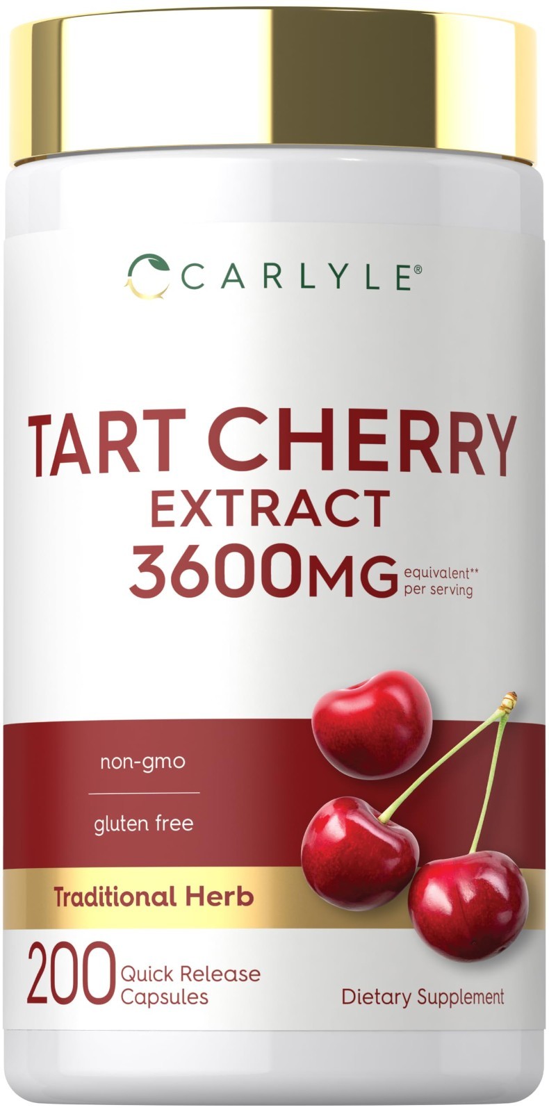 Carlyle Tart Cherry Extract Capsules 200 Count Non GMO Gluten Free