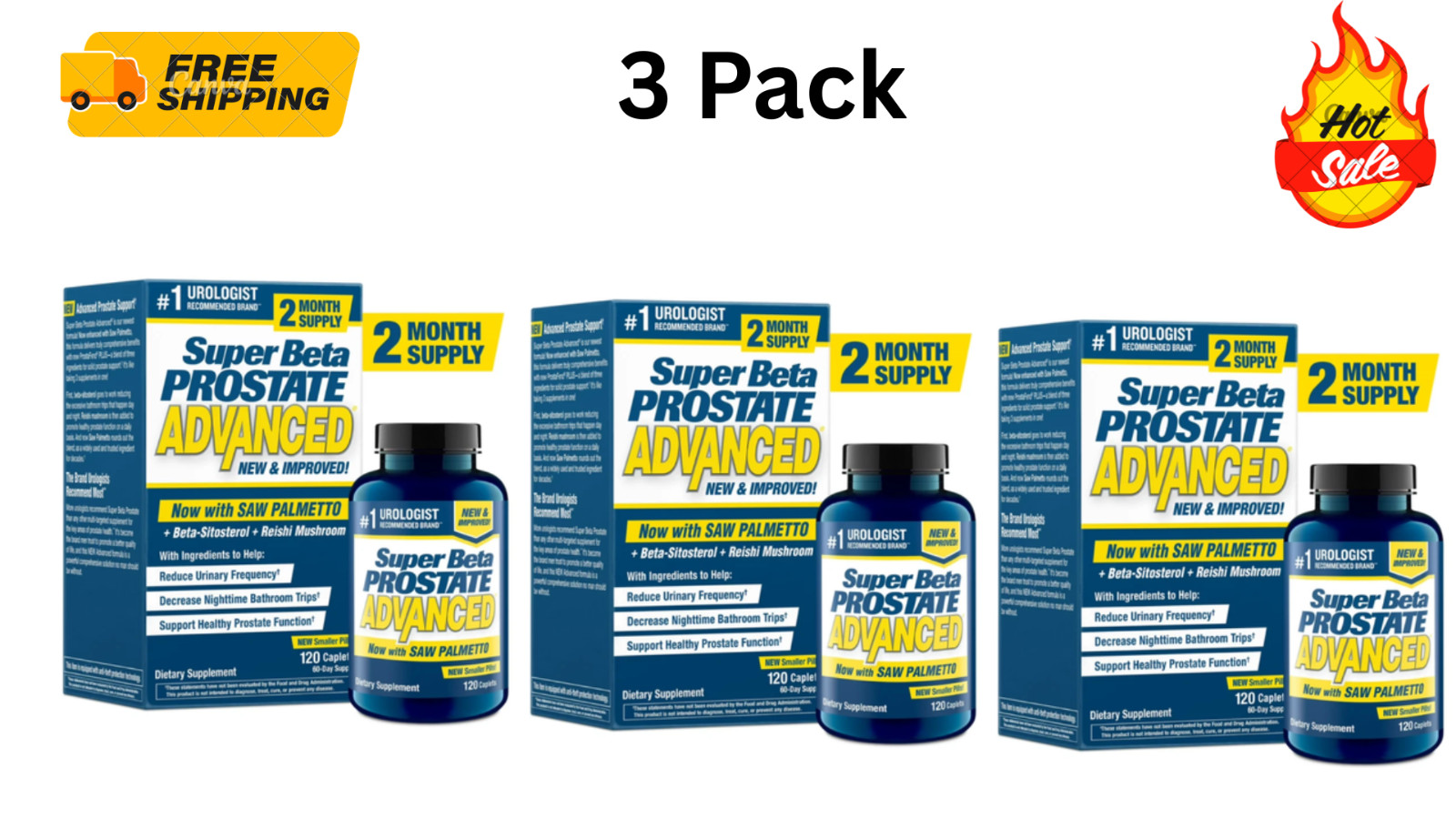 3 Pack Super Beta Prostate Advanced with Saw Palmetto 120 Capsules Free Shipping