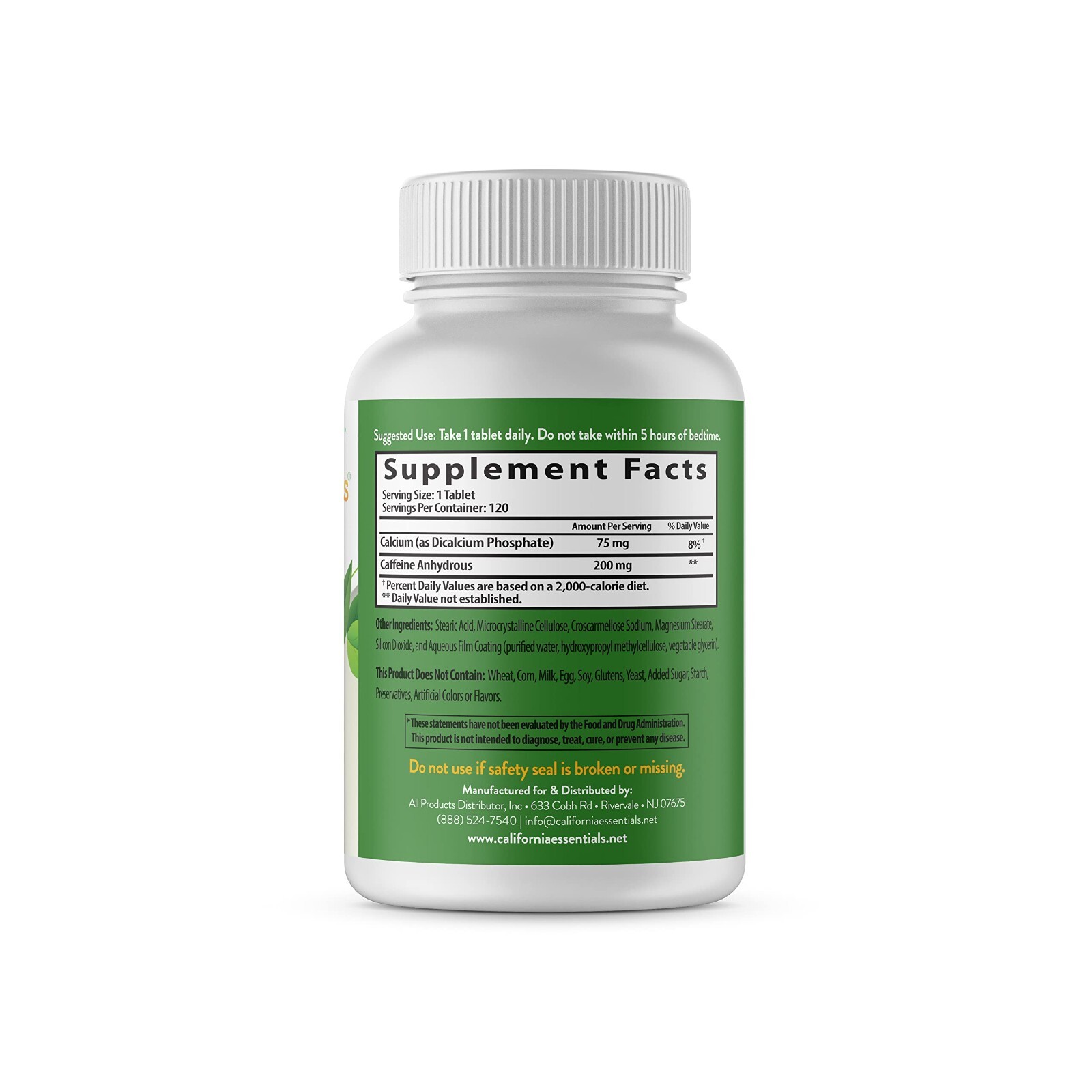California Essentials Caffeine Pills – 200mg – 120 Tablets – 3 Pack – Free Ship