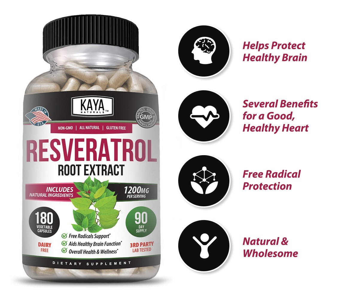 Resveratrol Capsules 180ct Anti-Aging Antioxidants Brain Support Radiant Skin