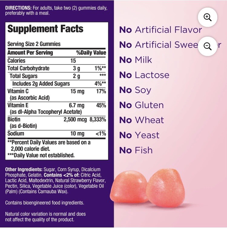 Nature’s Bounty Hair+Skin & Nails – 2.500 mcg Biotin – 180 Ct.- EXP 08/26