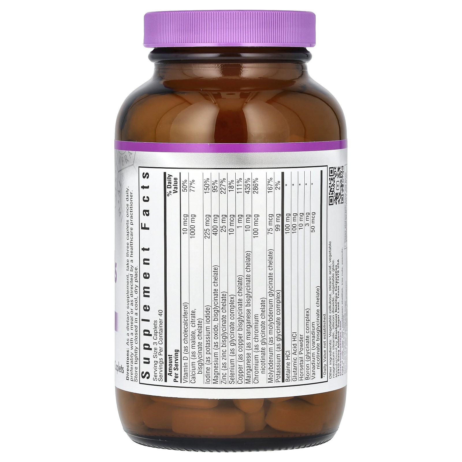 Bluebonnet Nutrition Chelated Multiminerals Iron Free 120 Caplets Egg-Free, Fish