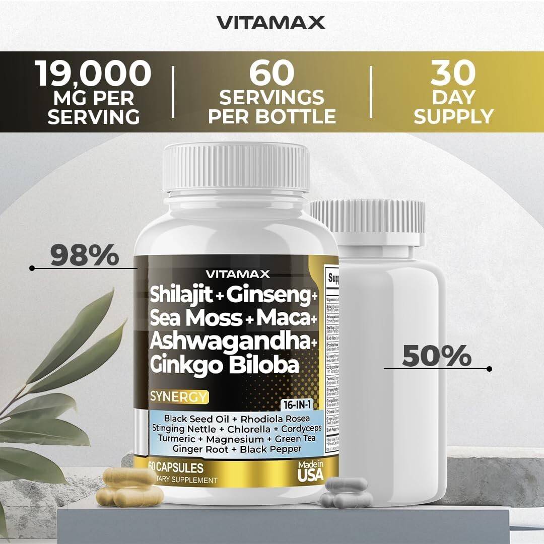 Pure Himalayan Shilajit Supplement 10,000mg – 60 Ct. (Pack of 1)