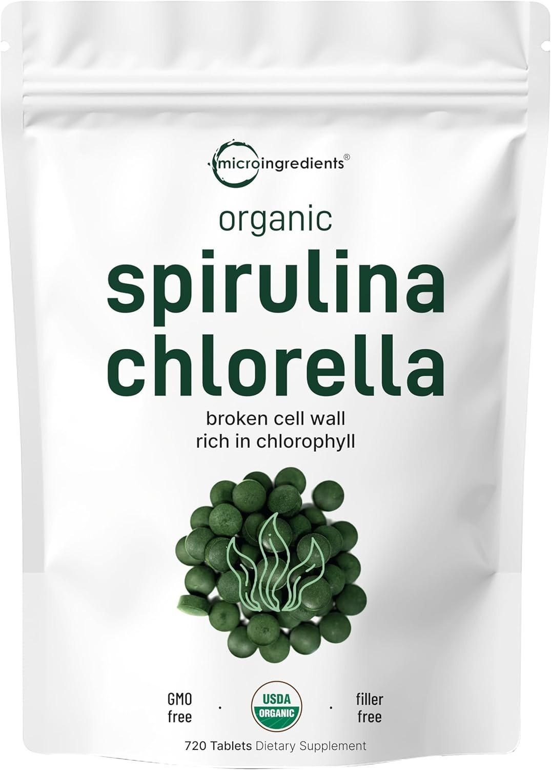 Organic Spirulina Chlorella Tablets, 3,000mg Per Serving, 720 Tablets 4 Supp…