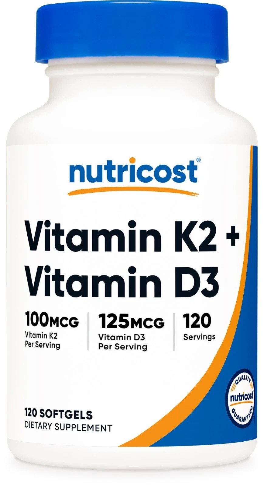 Nutricost Vitamin K2 (100mcg) + Vitamin D3 (5000 IU) 120 Softgels – Gluten Free
