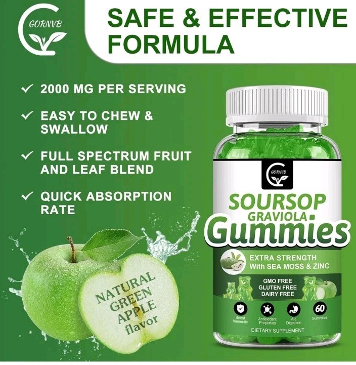 Organic Soursop Graviola Gummies – 2200Mg Extra Strength Soursop Leaves Extract