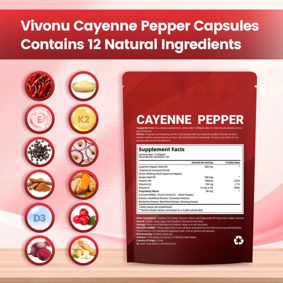 VivoNu Cayenne Pepper Softgels Supplement – 240 Capsules NEW FREE SHIP