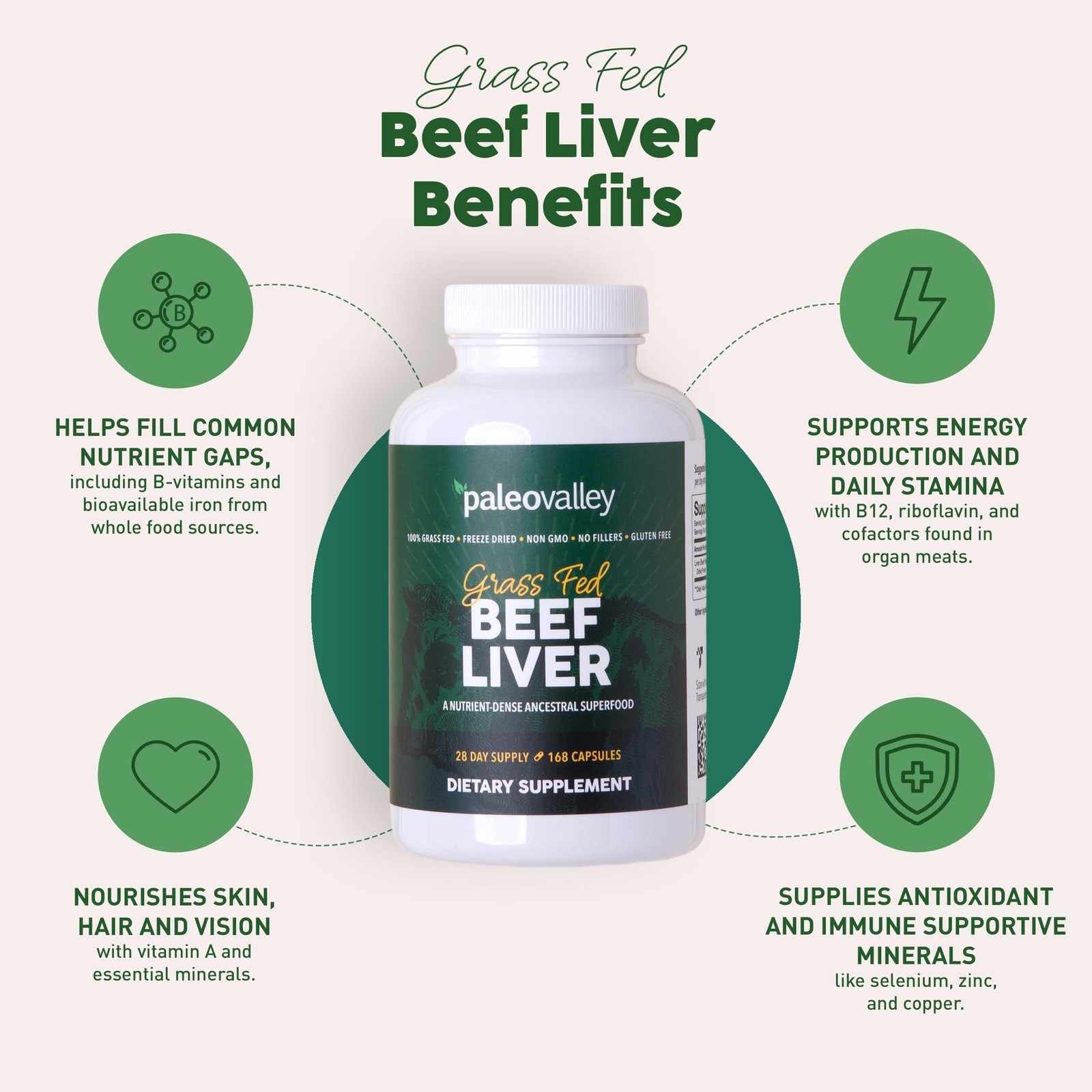 Paleovalley Grass Fed Beef Liver Capsules, Freeze Dried, Unflavored
