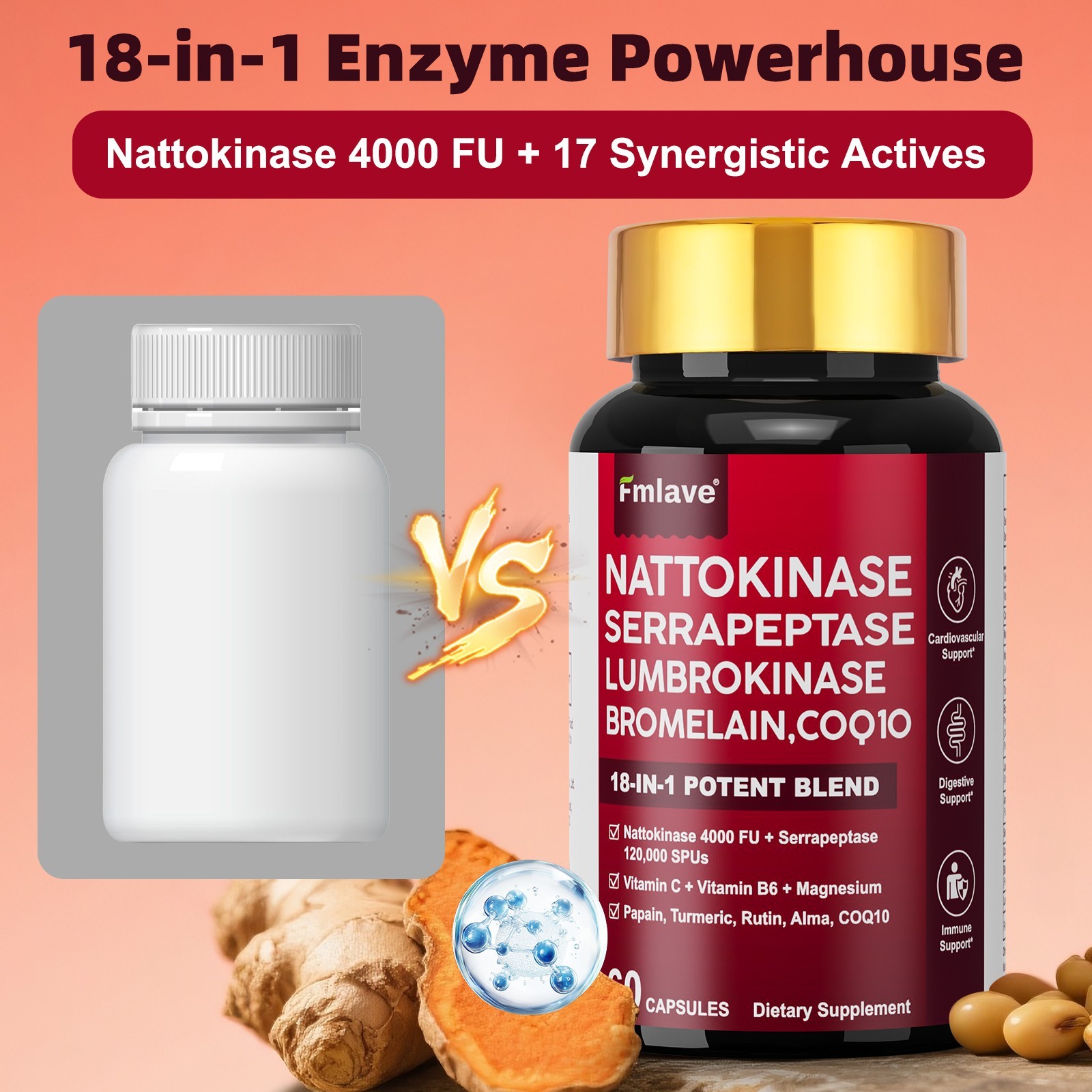 5 pack Nattokinase 4,000 FU – Heart & Cardiovascular Health, Circulatory Support