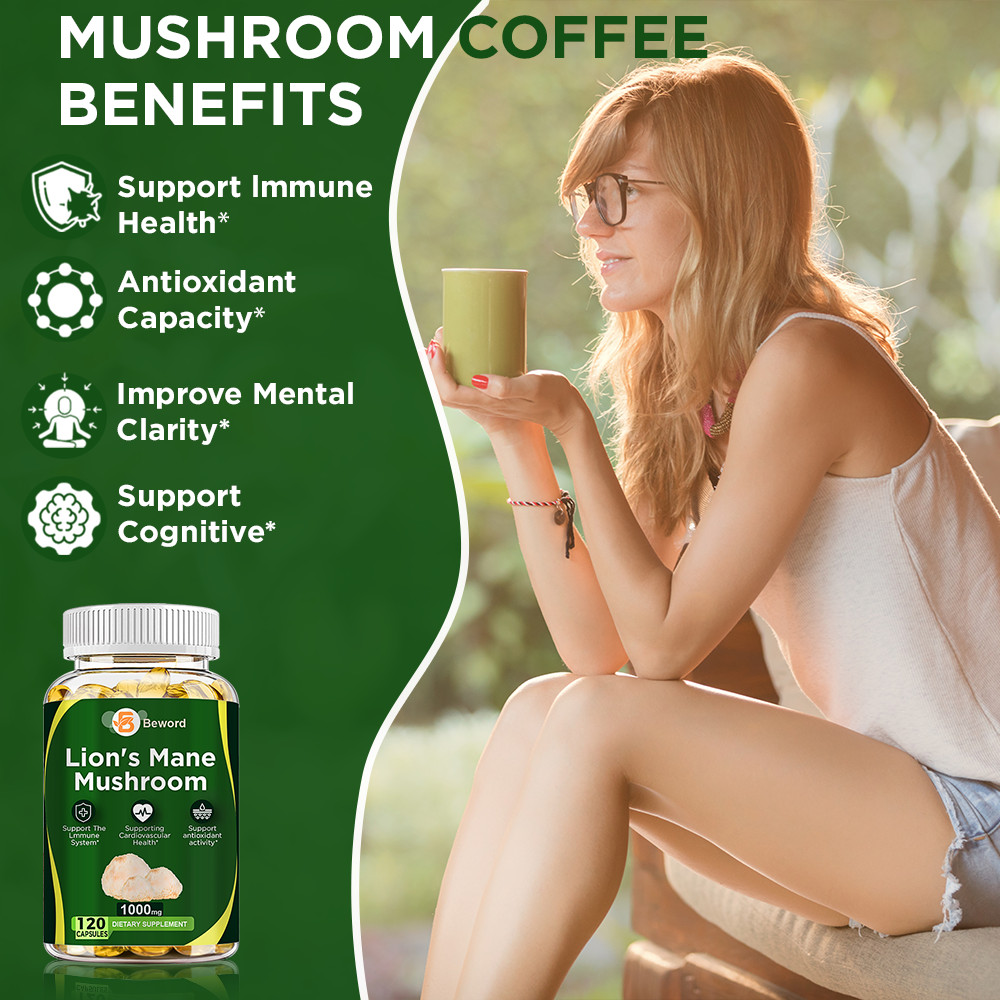 Organic Lions Mane Mushroom Capsules Nootropic Brain Memory Focus Immune Support