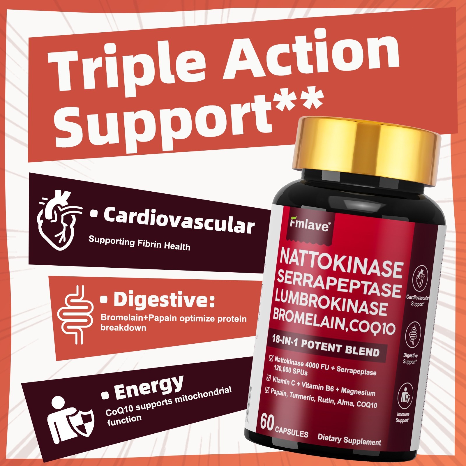 4x Nattokinase Supplement 4000FU Turmeric Heart Health Support 240ct EXP 01/2028