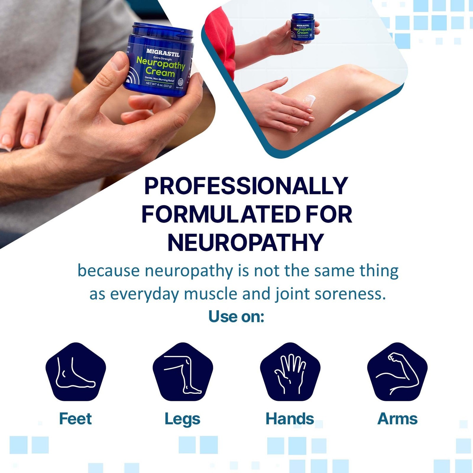 Basic Vigor and Extra Strength Soothing Cream for Feet Legs Migrastil Hands 4 oz